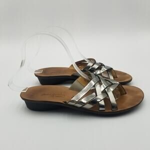 Paul Green Leather Metallic Braided Thong Slip On‎ Sandals Women's 5.5